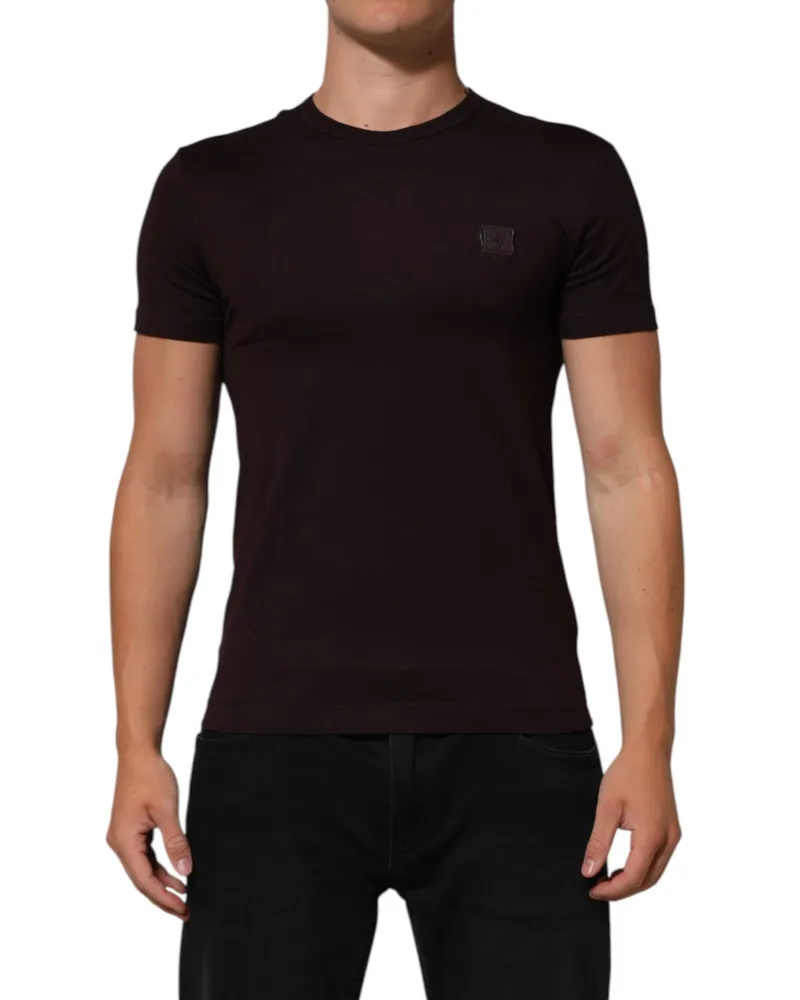 Dolce & Gabbana Men's Brown Logo Plaque Cotton Crew Neck T-Shirt Brown