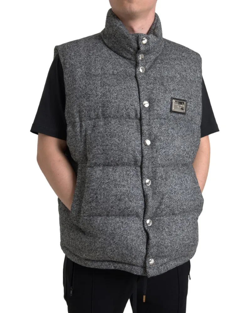 Dolce & Gabbana Men's Elegant Chevron Knit Wool Blend Vest Jacket Gray Clothing Gray