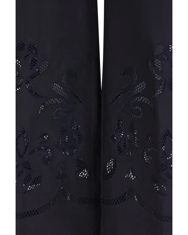 forte_forte Women's Embroidered Cotton Trousers Navy Navy