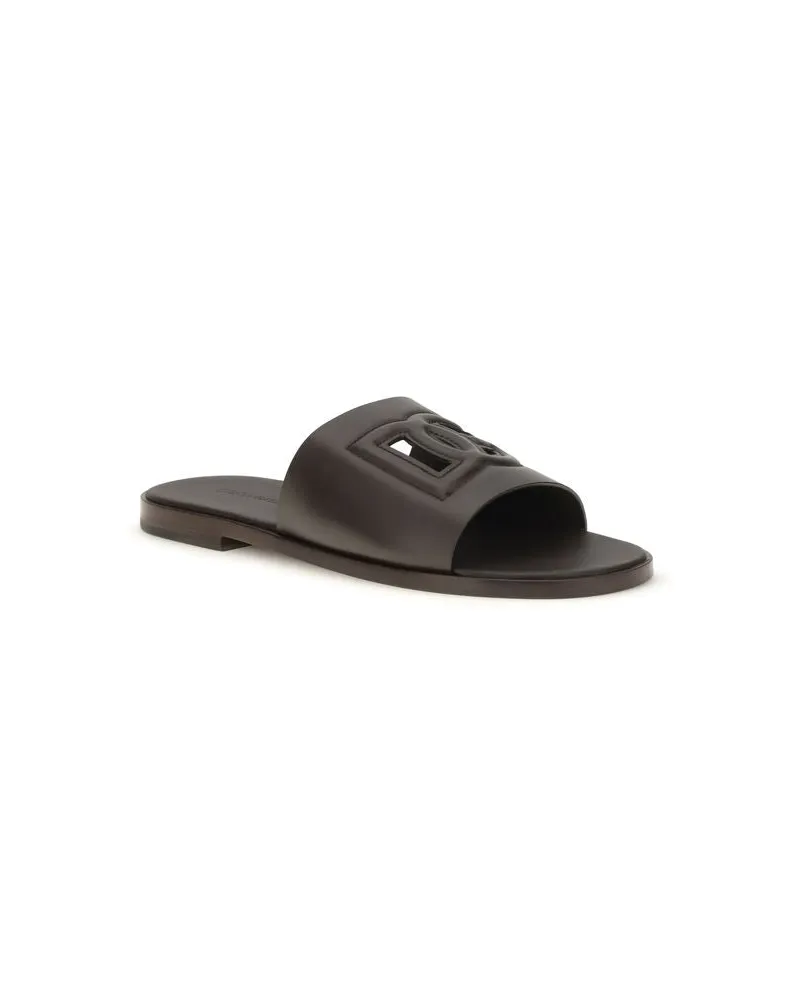 Dolce & Gabbana Men's Brown Calf Leather Bos Taurus Flat Sandals Brown