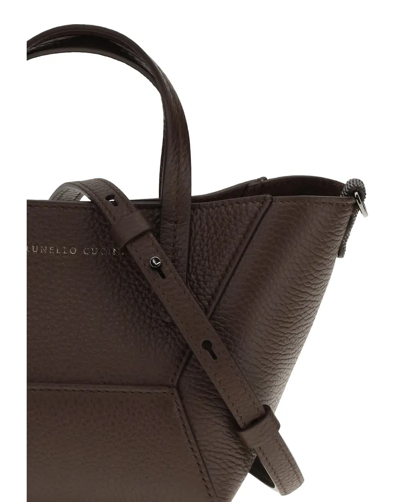 Brunello Cucinelli Women's Leather Handbag Burgundy Calf Shoulder Bags Brown