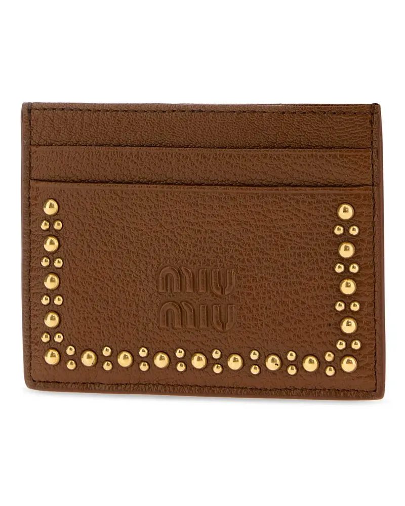 Miu Miu Studded Leather Card Case — Brown Brown
