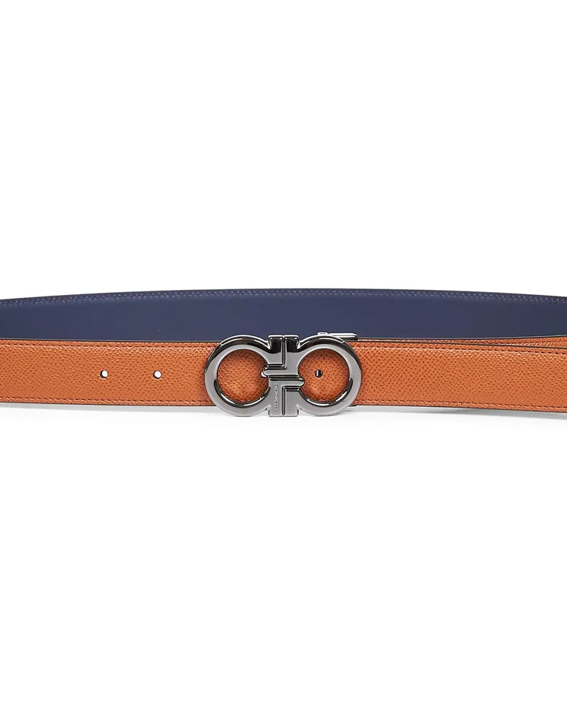 Ferragamo Men's Belt Gancini Reversible Two-Tone Brown Calf Leather Brown