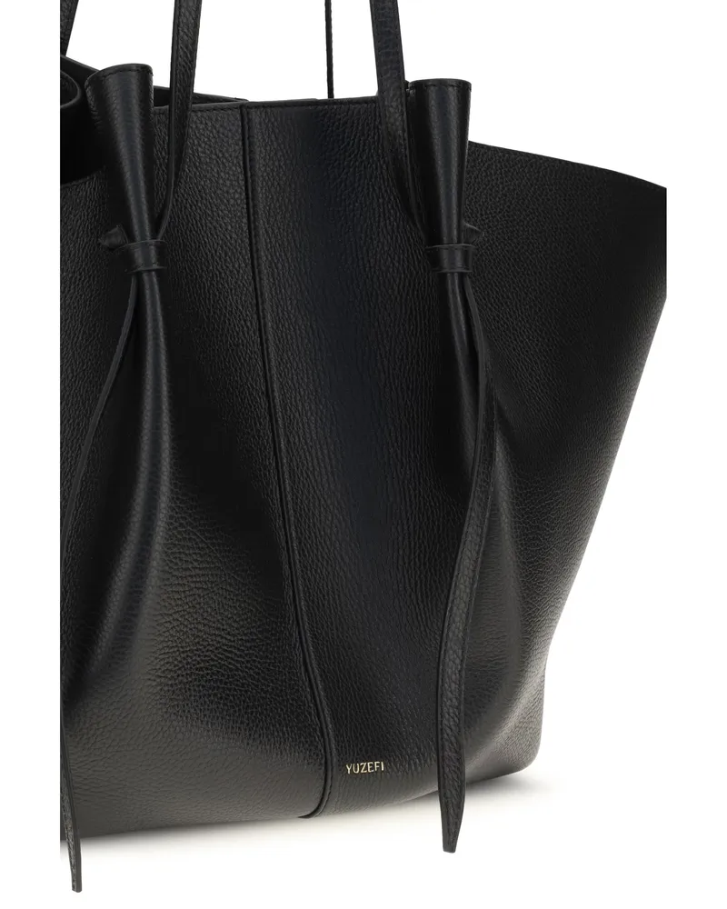 YUZEFI Women's Shoulder Bag Mochi Black Leather Calf (bos Taurus Black
