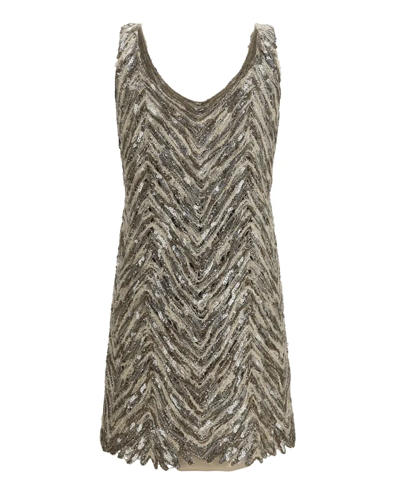 Brunello Cucinelli Women's Short Sequin Dress Brown+beige Brown