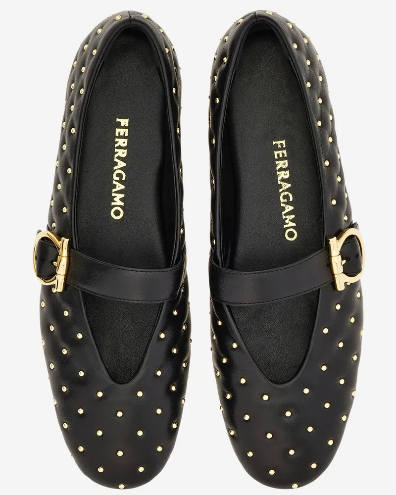 Ferragamo Women's Ballerina Flats Nappa Leather Black Black