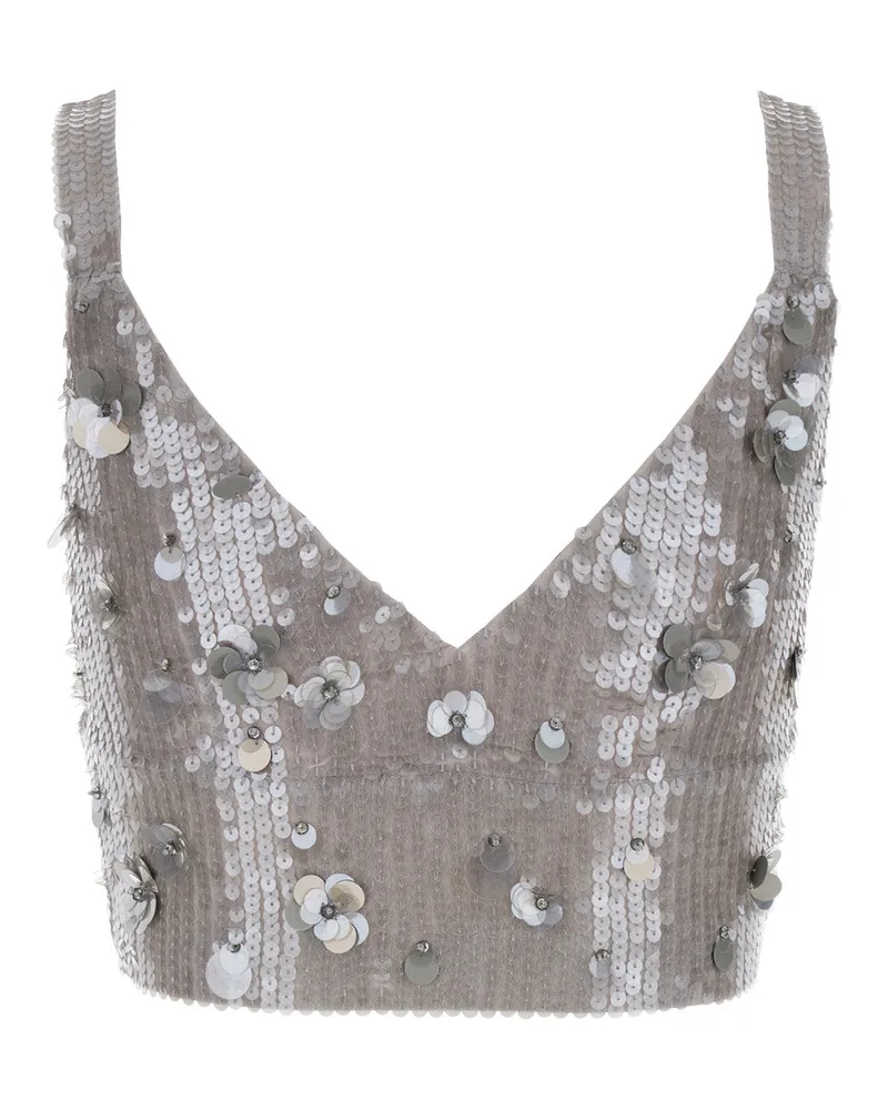 P.A.R.O.S.H. Women's Grey Sleeveless Crop Top With Sequins Sequined Fabric Gray