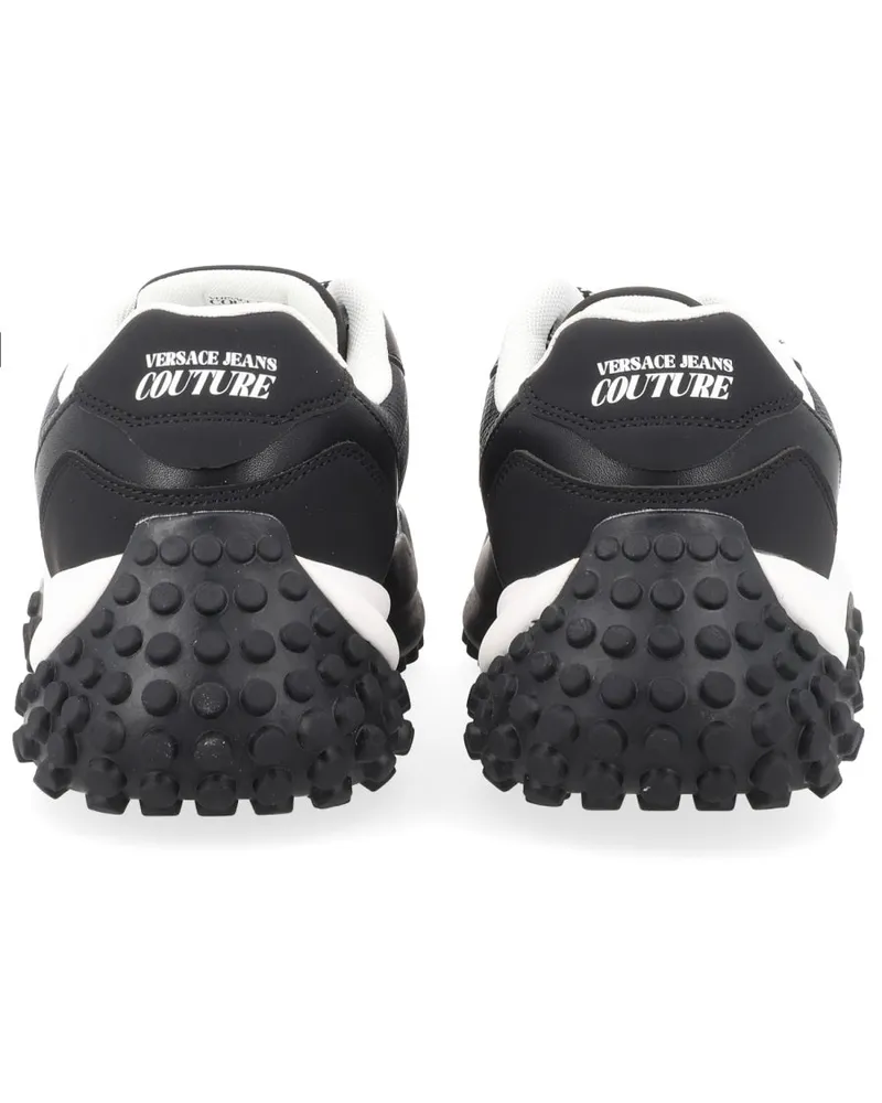 Versace Jeans Logo-Embroidered Leather Mix Sneakers — Black Black