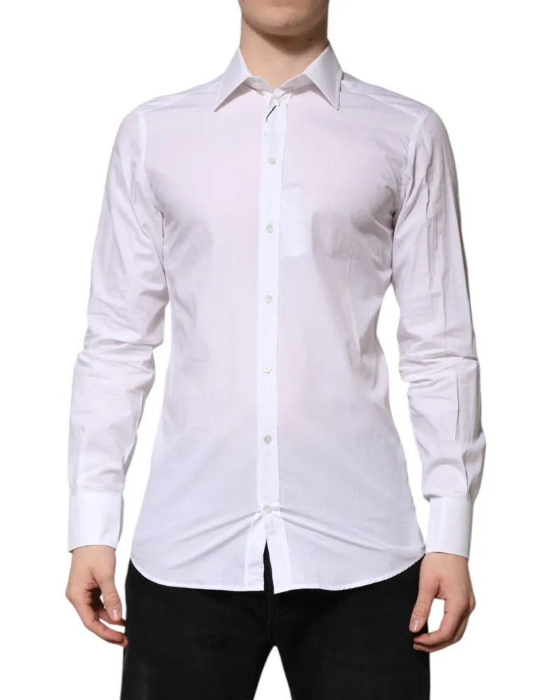 Dolce & Gabbana White Gold Long Sleeves Dress Men Formal Shirt Cotton White
