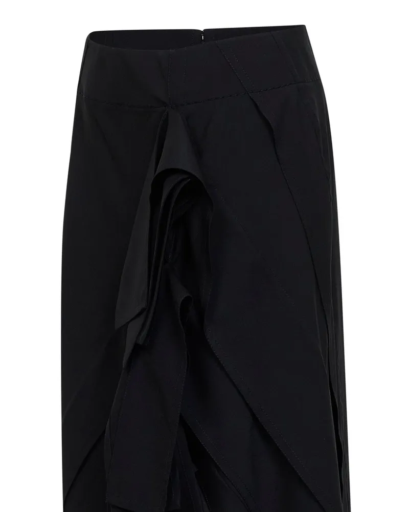 Bottega Veneta Asymmetric Ruffle Wool Skirt — Black Black