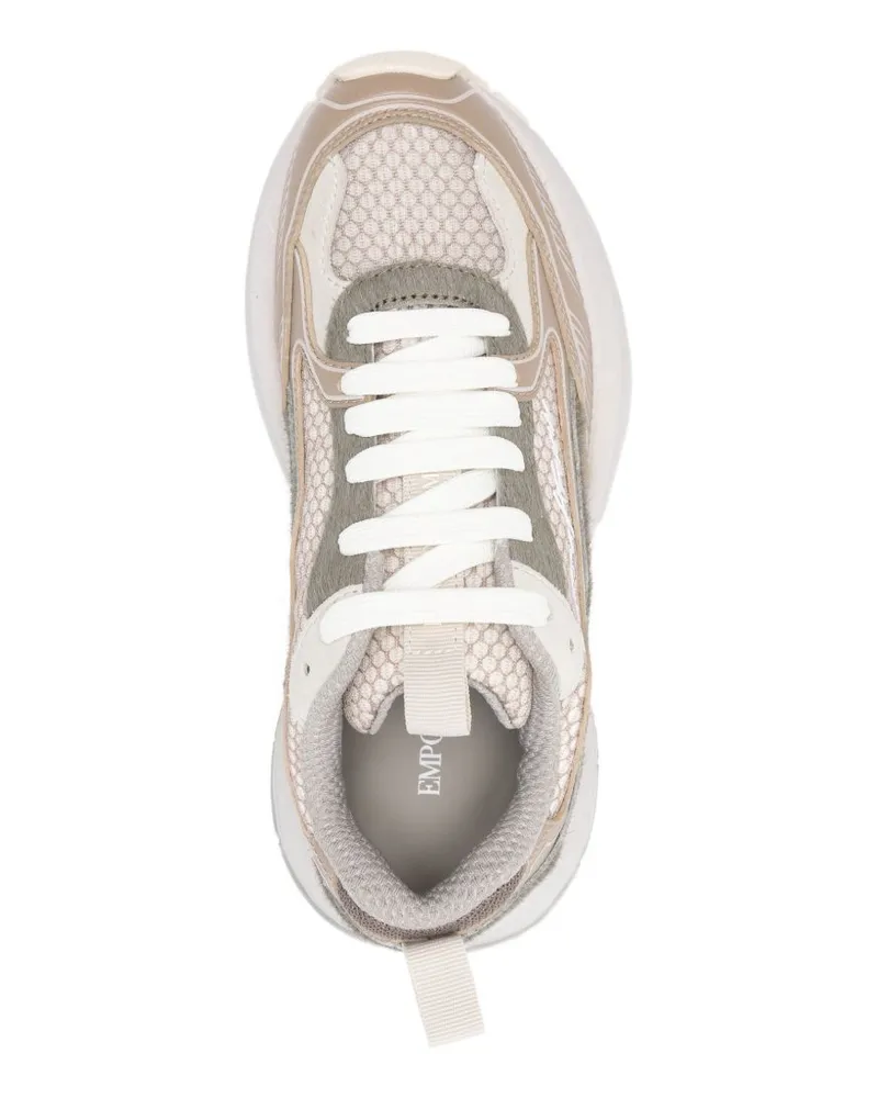 Emporio Armani Mixed-Texture Mesh Sneaker — Beige Beige