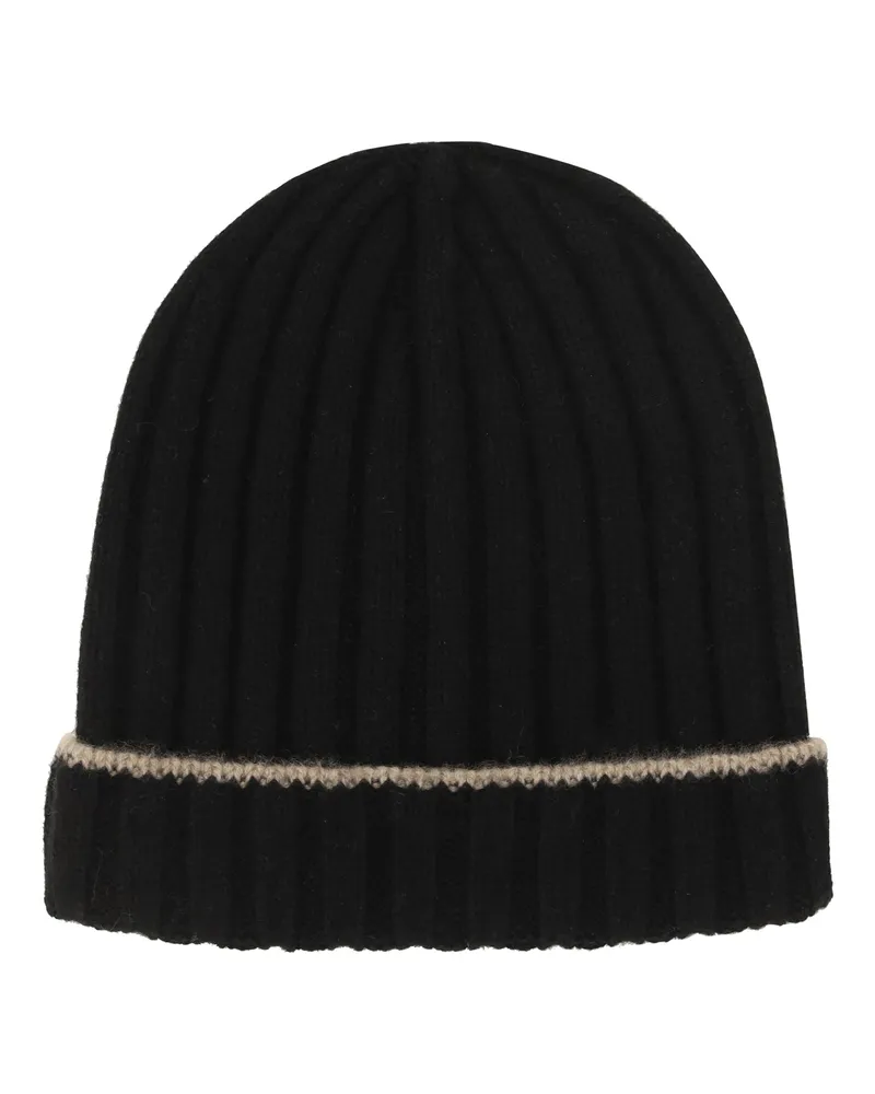 Brunello Cucinelli Men's Cashmere Ribbed Beanie Black + Brown (capra Hircus) Hat Black