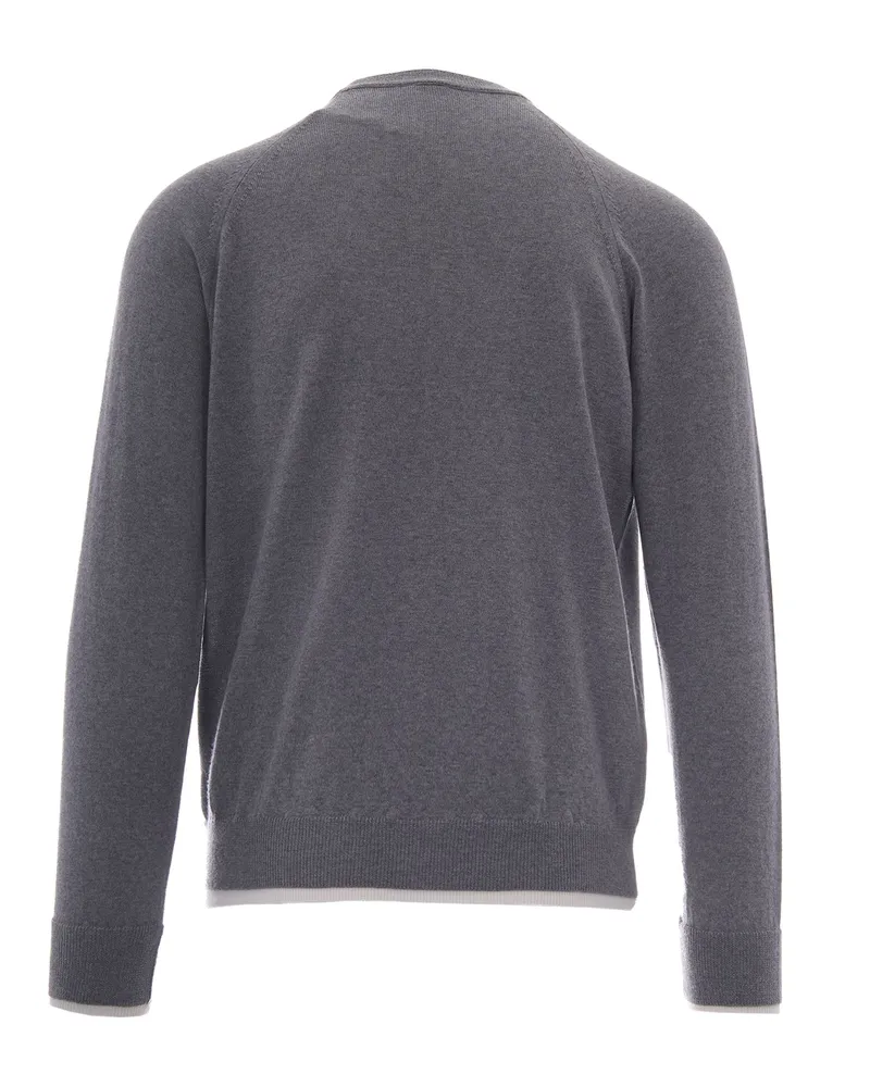 Eleventy Men's Crewneck Sweater Double Light Grey-Ivory Wool Jumpers Grey/ivory Gray