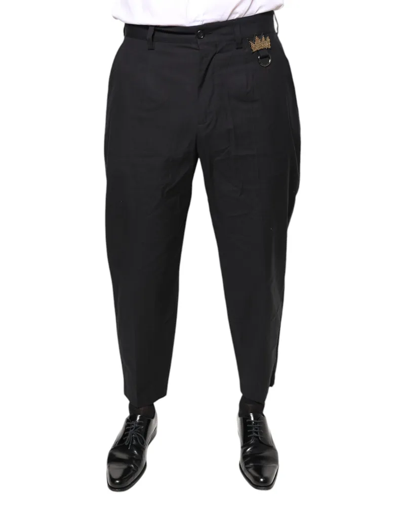 Dolce & Gabbana Men Black Crown Cotton Dress Pants Nylon Elastane Black