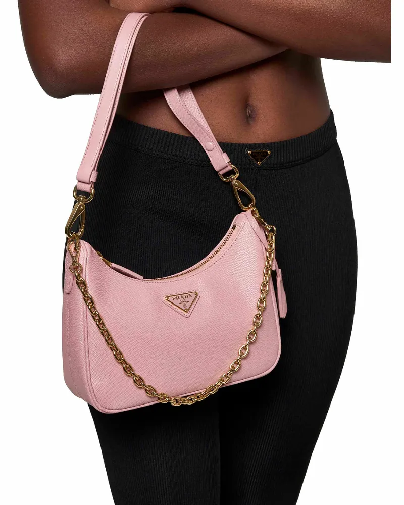 Prada Women's Mini Top-Handle Bag Re-Edition Pink Calf Leather Handbags Hand Pink