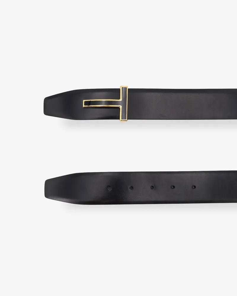 Tom Ford Men's Leather Belt With Metal Logo Buckle Black Black