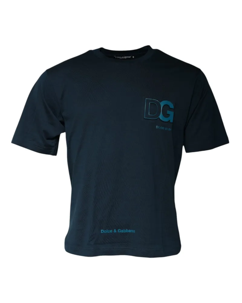 Dolce & Gabbana Men's Blue Logo Crew Neck Short Sleeves T-Shirt Cotton Navy