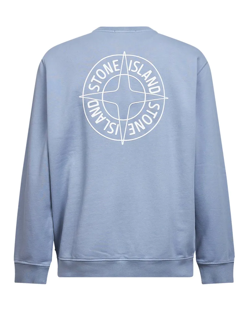 Stone Island Men Avio Blue Cotton Printed Sweatshirt Light Sweatshirts Sweater Blue