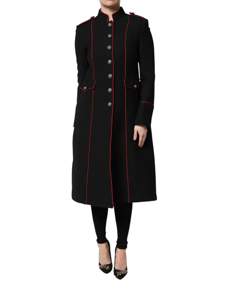 Dolce & Gabbana Women Black Wool Single Breasted Trench Coat Jacket Virgin Nylon Clothing Black