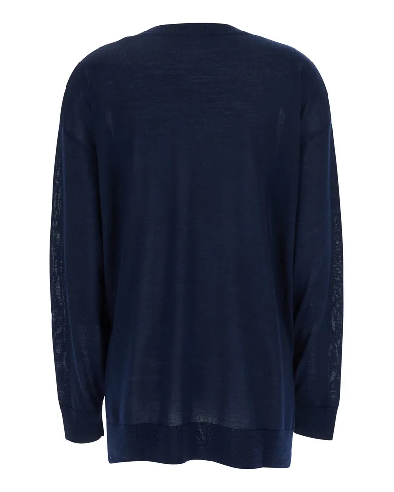P.A.R.O.S.H. Women's Blue Long-Sleeved Crewneck Sweater Wool Tops Top Blue