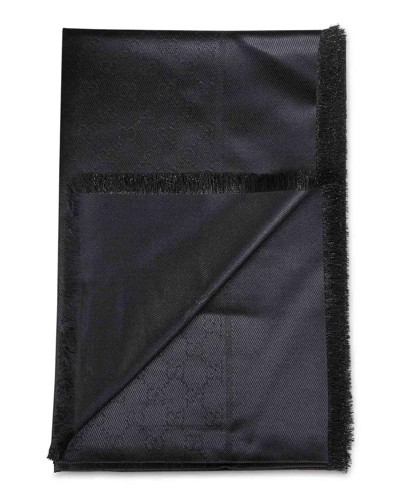Gucci Women's Black Gg Lamé Wool And Silk Shawl Scarf Scarfs Black