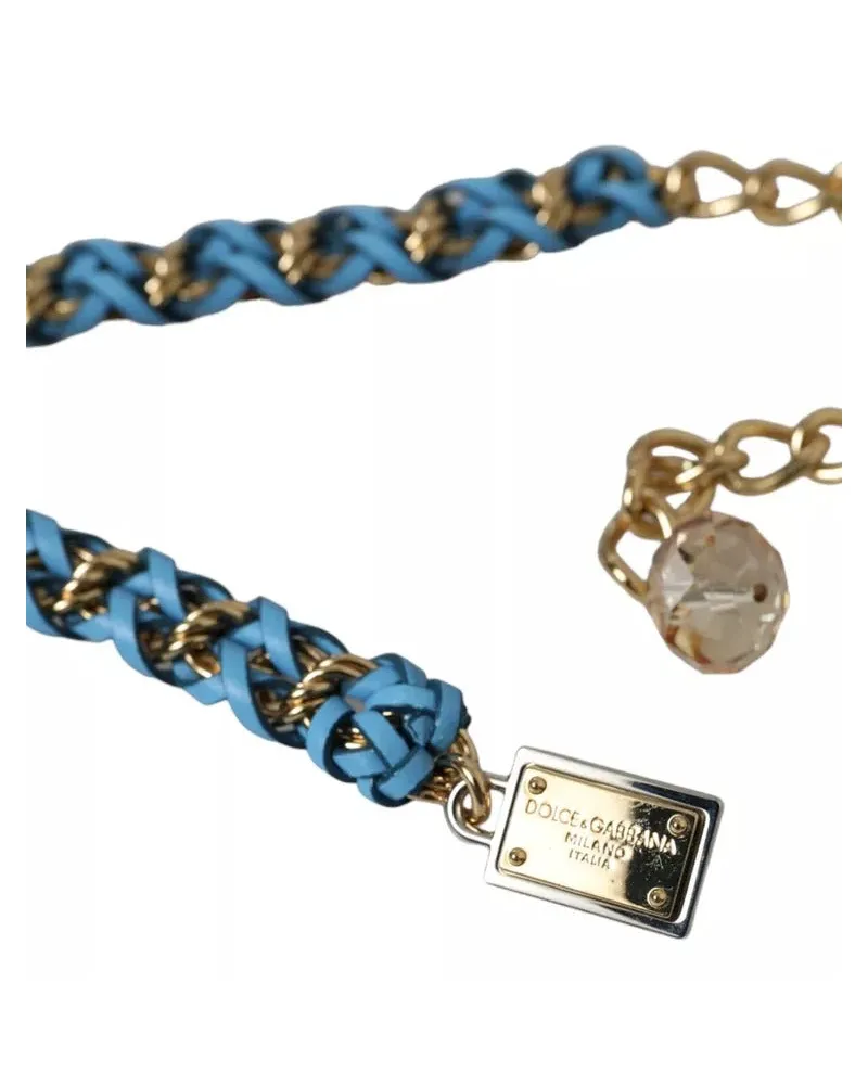 Dolce & Gabbana Women's Blue Braided Gold Brass Chain Waist Belt Blue