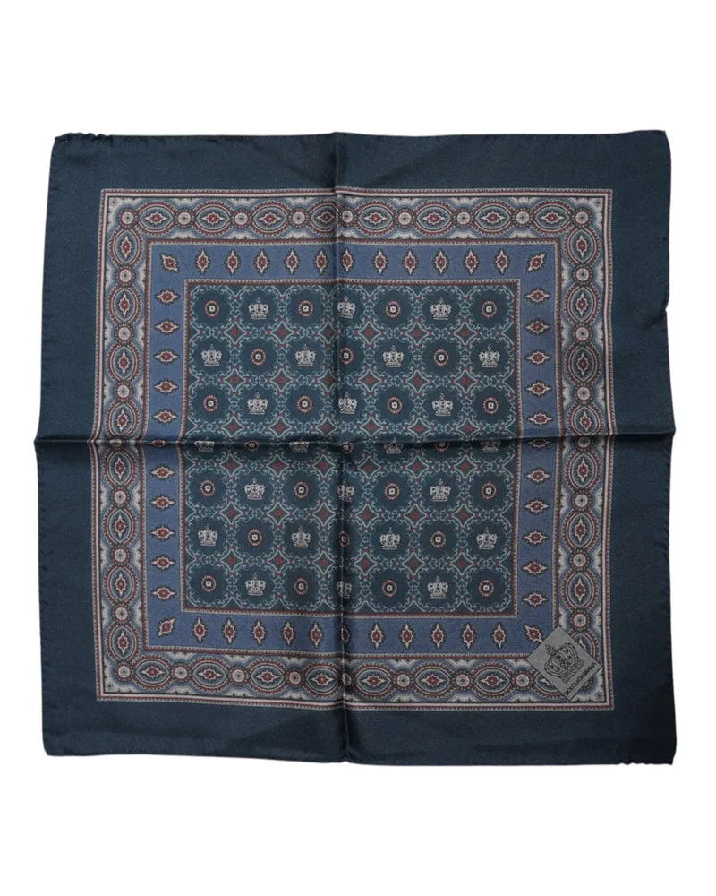 Dolce & Gabbana Blue Printed Silk Square Men Foulard Scarf Navy