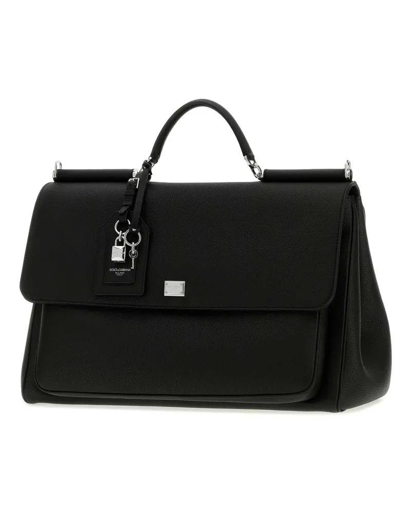 Dolce & Gabbana My Sicily Calfskin Leather Top Handle Bag — Black Black