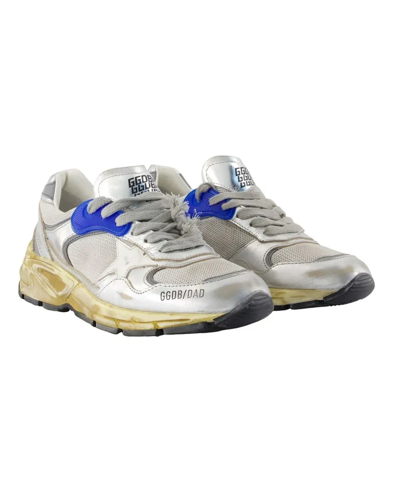 Golden Goose Women's Running Dad Sneakers -  Leather Silver Cowhide Shoes Silver