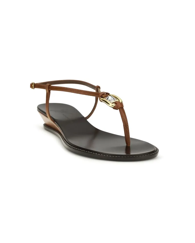 Giuseppe Zanotti Women's Brown Calf Leather Bos Taurus Wedge Sandals Brown