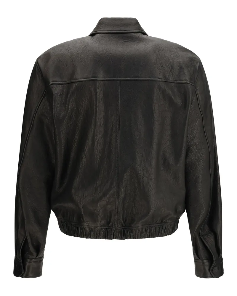 Saint Laurent Men's Short Lamb Leather Jacket With Pointed Collar Black Ovis Aries Black
