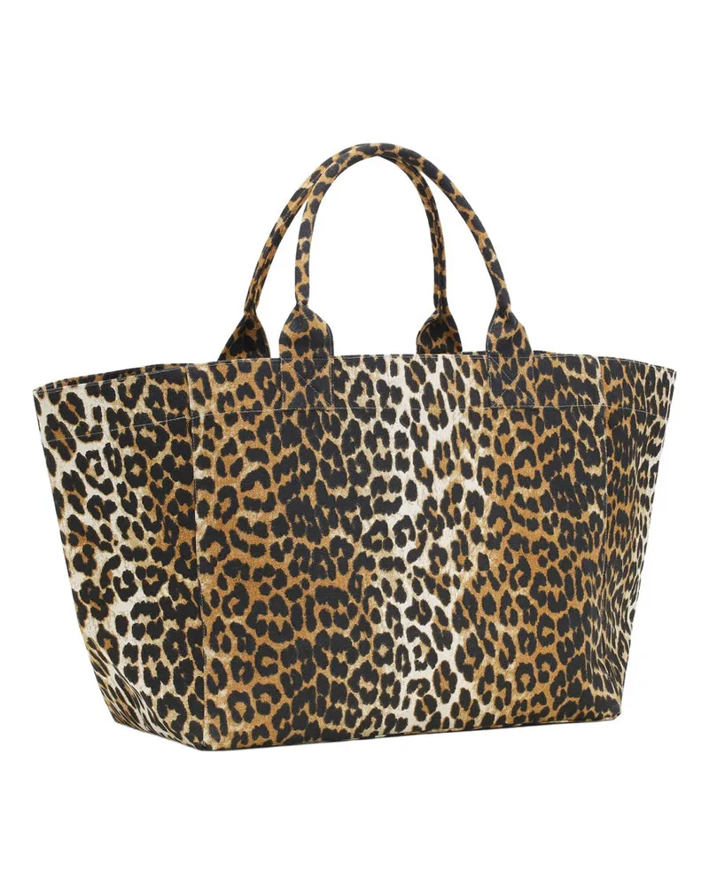 Ganni Women's Tote Bag Leopard Print Multicolour Recycled Cotton Handbags Hand Multicolor