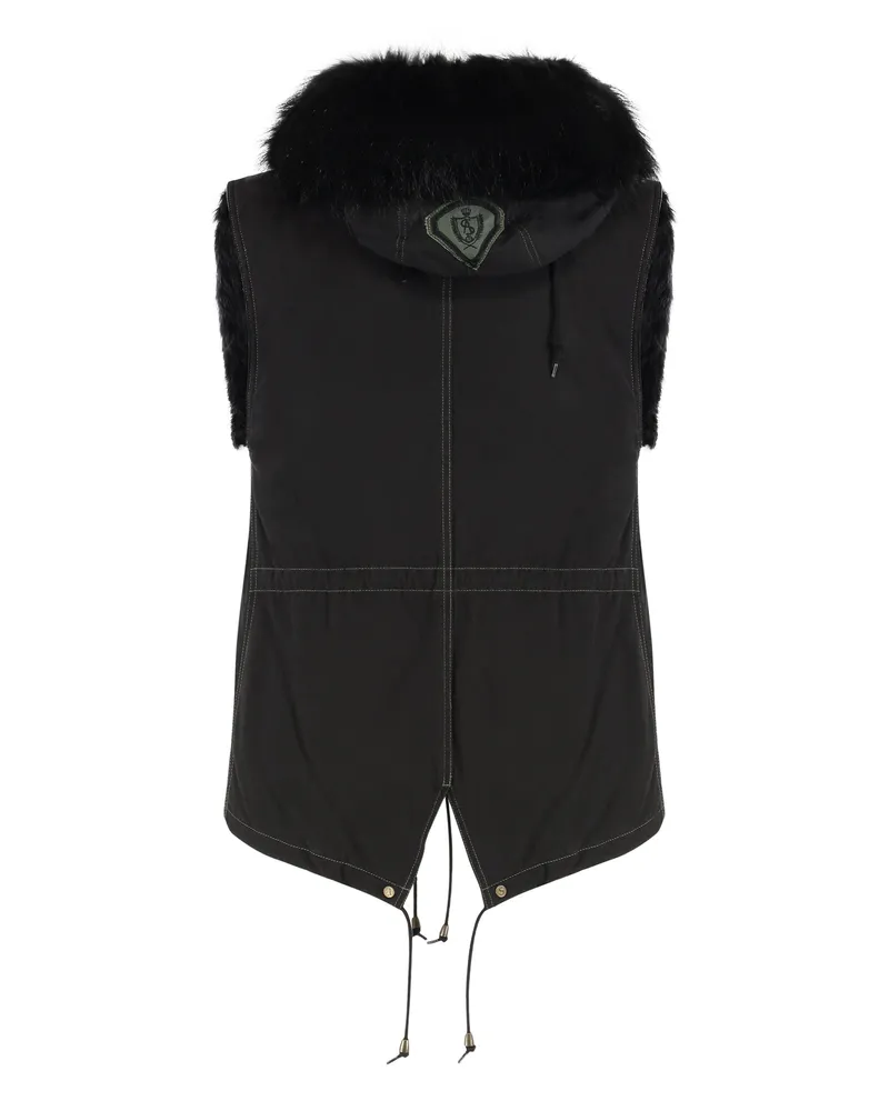 AS65 Women's Sleeveless Fur-Trim Vest Black Shell Cotton Waistcoats & Gilets Black