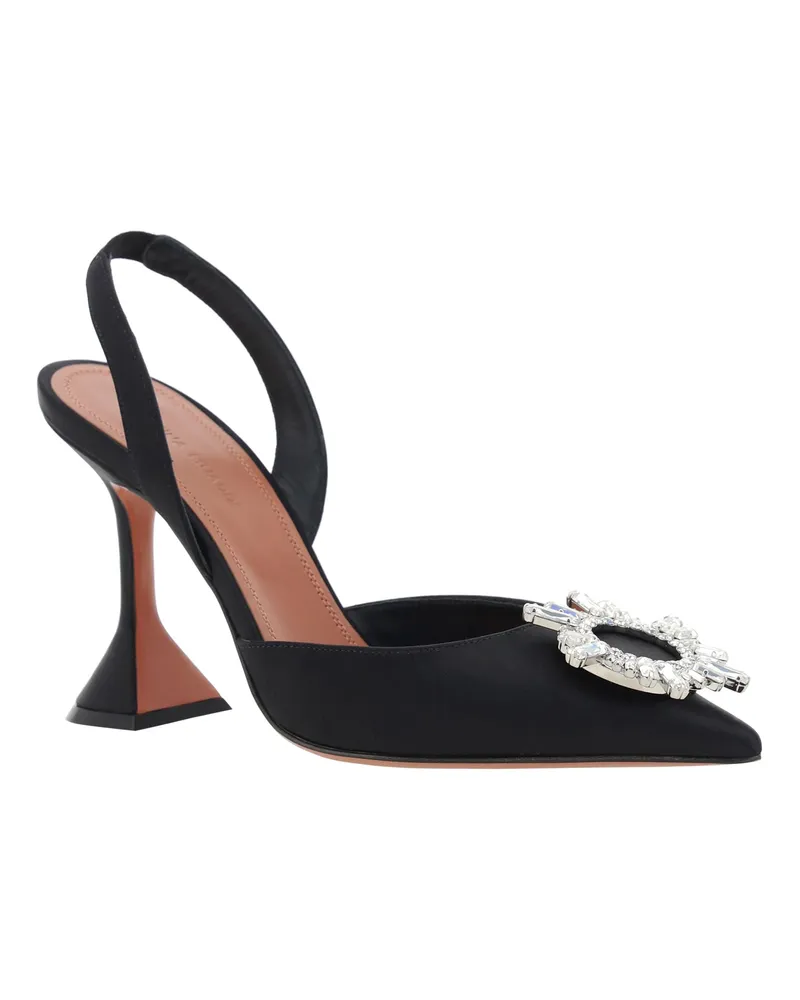 Amina Muaddi Women's Begum Sling 95 Shoes Black Satin Pumps High Heel Black