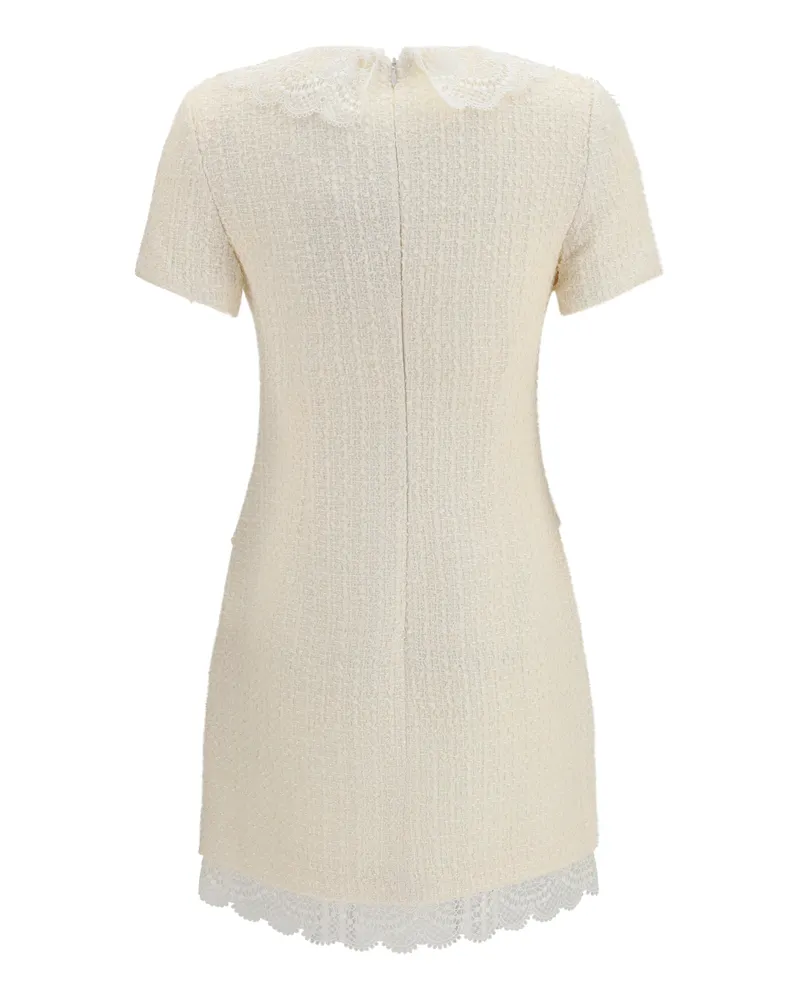 Self-Portrait Women's Tailored Mini Dress With Bouclé Lace Inserts Cream Beige