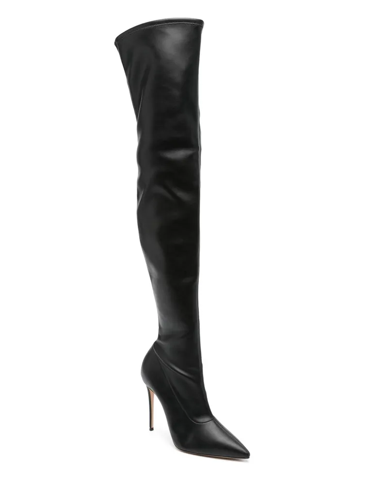 Casadei Calf Leather Pointed Toe Boot — Black Black