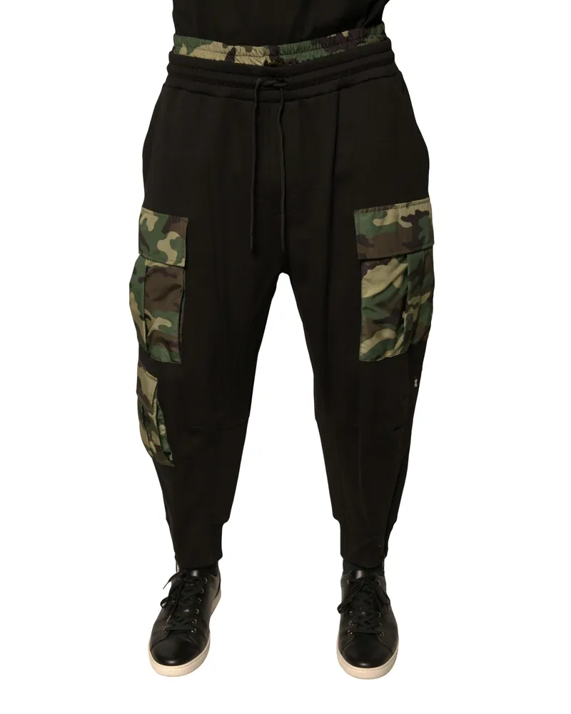 Dolce & Gabbana Men's Black Camouflage Cotton Jogger Cargo Pants Polyester Nylon Black