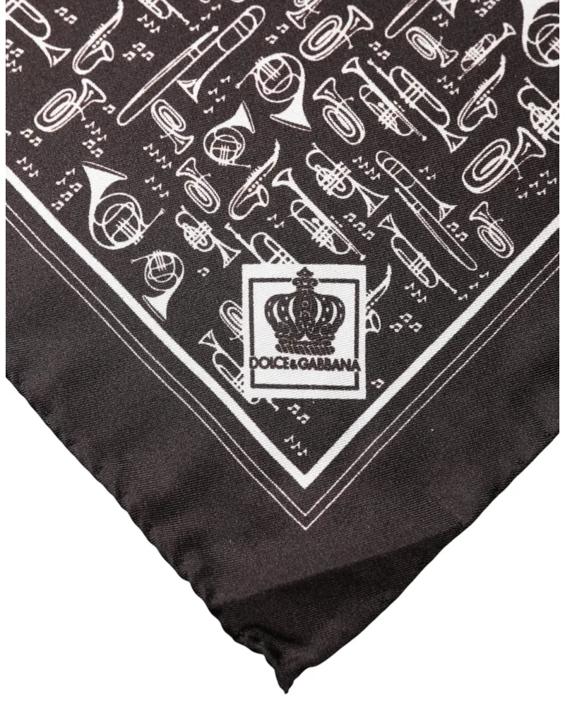 Dolce & Gabbana Brown Jazz Club Square Handkerchief Men 32cm X 31cm Scarf Black