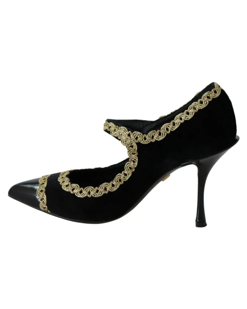 Dolce & Gabbana Women's Black Embellished Velvet Mary Jane Pumps Shoes Black
