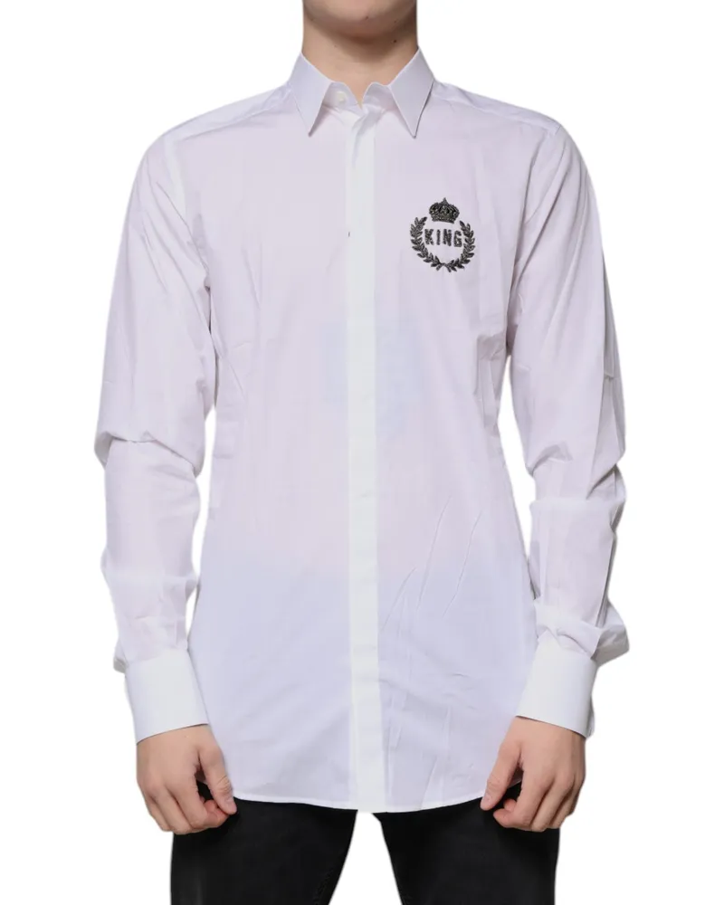 Dolce & Gabbana White Cotton Logo Formal Men Gold Dress Shirt White