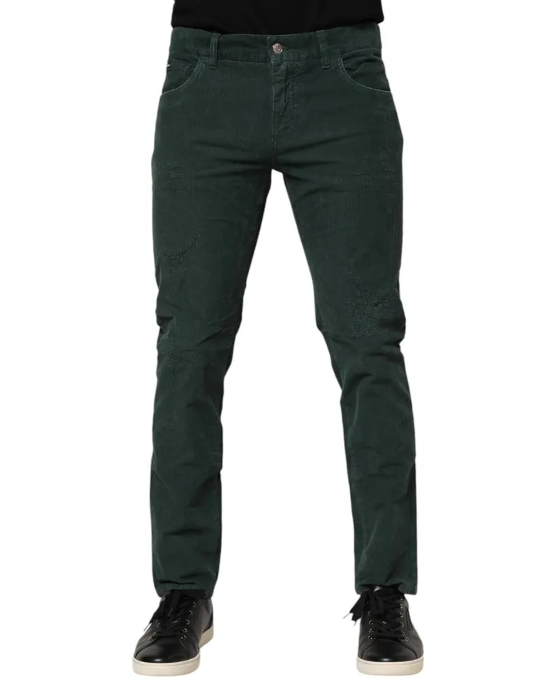 Dolce & Gabbana Men's Green Cotton Corduroy Skinny Pants Elastane Green