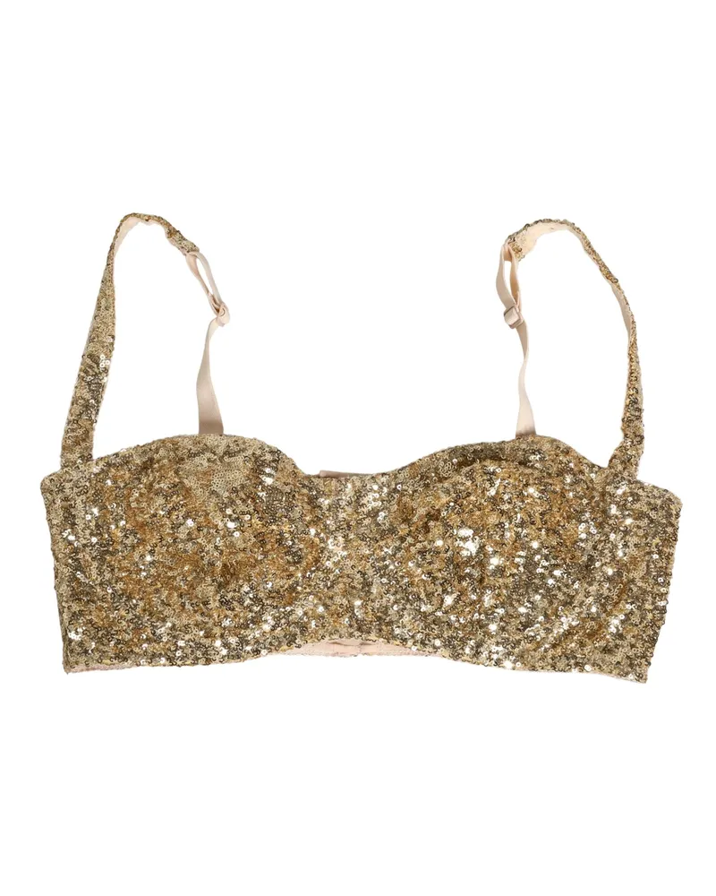 Dolce & Gabbana Women's Gold Sequined Semi-Pad Underwire Bra Underwear Elastane Nylon Clothing Gold