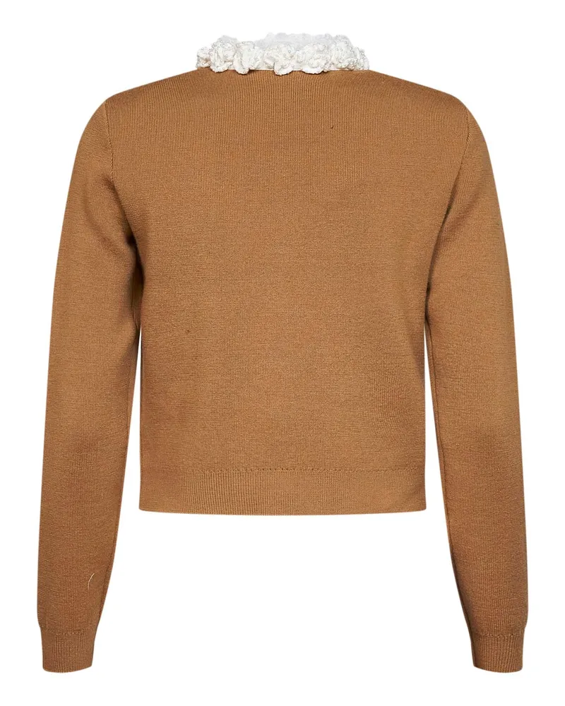 Self-Portrait Women's Cardigan Embellished Wool-Blend Knit Camel Cardigans Sweater Camel