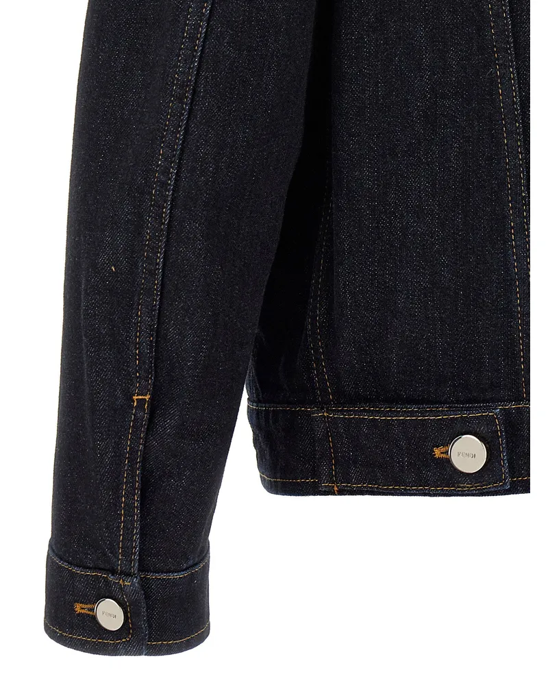 Fendi Logo-Embroidered Denim Jacket — Dark Indigo Navy