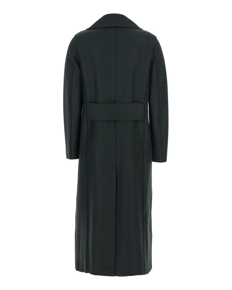 Harris Wharf London Women's Green Double-Breasted Wool Coat Virgin Black