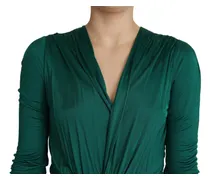 Fitted Bodycon Midi with Deep Neckline Dress — Green