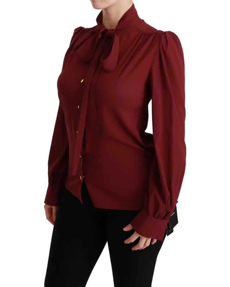 Dolce & Gabbana Women's Silk Scarf-Neck Blouse Red Elastane Stretch Red