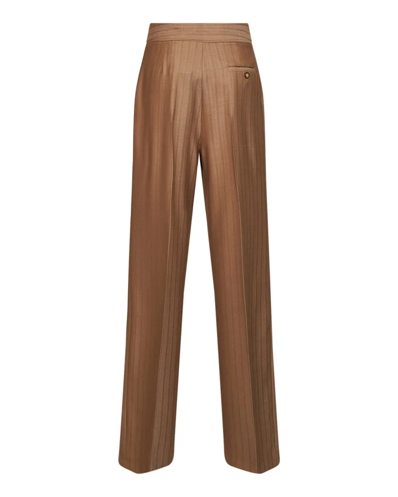 Etro Women's Trousers Camel Wool Jacquard Mud Brown