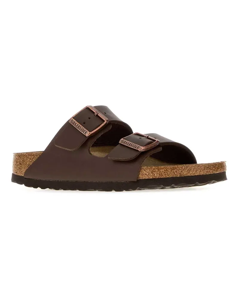 Birkenstock Unisex Brown Leather Arizona Slippers Darkbrown Flat Shoes Brown