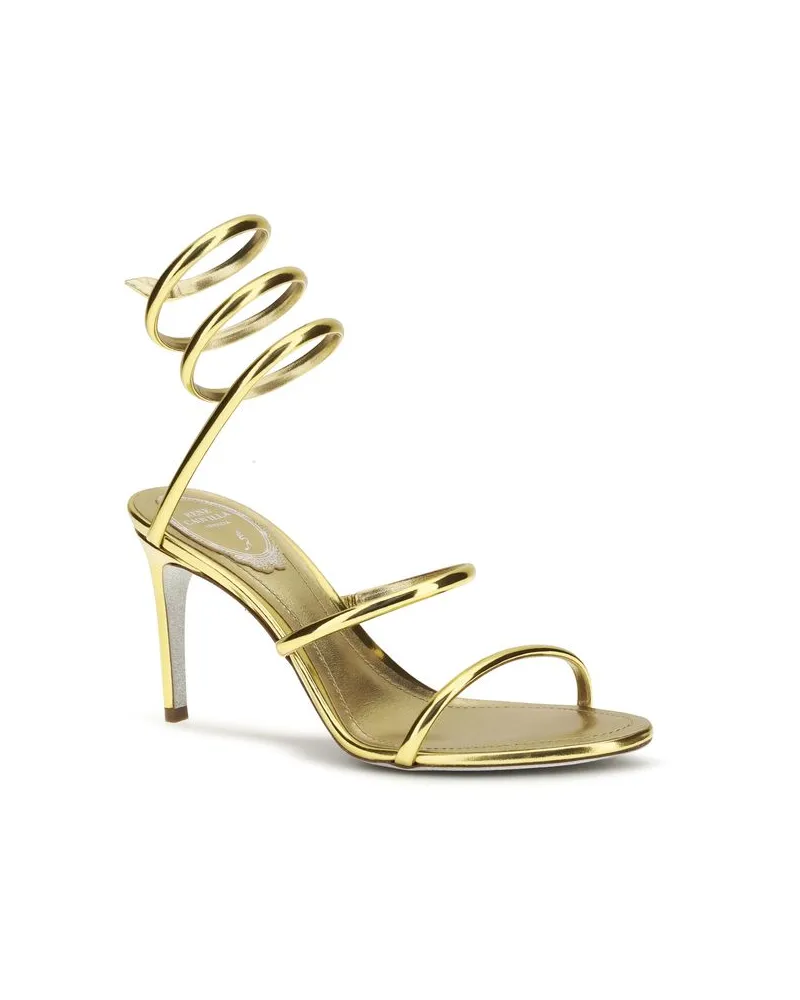 René Caovilla Women's Gold Calf Leather Bos Taurus Stiletto Heel Sandals Gold